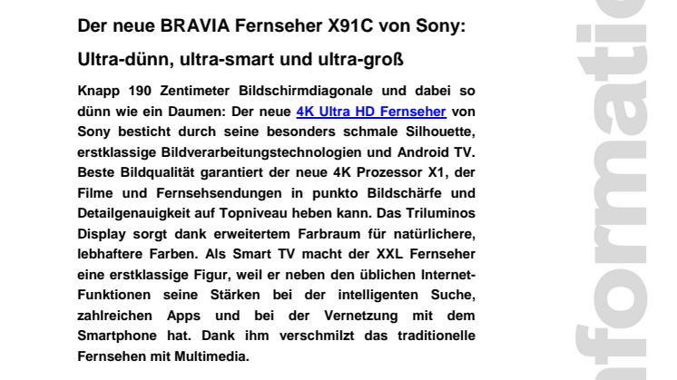 Der neue BRAVIA Fernseher X91C von Sony: Ultra-dünn, ultra-smart und ultra-groß