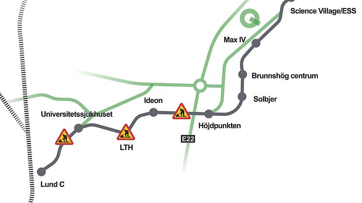 Spårvägen i Lund börjar byggas den 7 mars, på tre olika platser: Kung Oskars väg vid Getingevägen, på Sölvegatan vid Kårhuset och på Sölvegatan vid E22. 