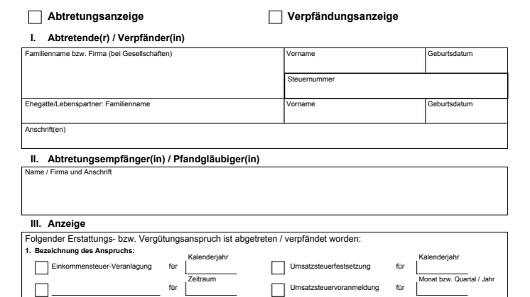 Formular für Abtretungs- und Verpfändungsanzeigen von Steuererstattungsansprüchen geändert.