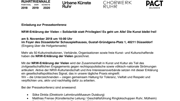 Presseeinladung: NRW-Erklärung der Vielen 