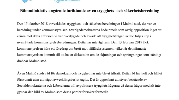 Malmö stad måste ta sitt ansvar för trygghetsfrågorna