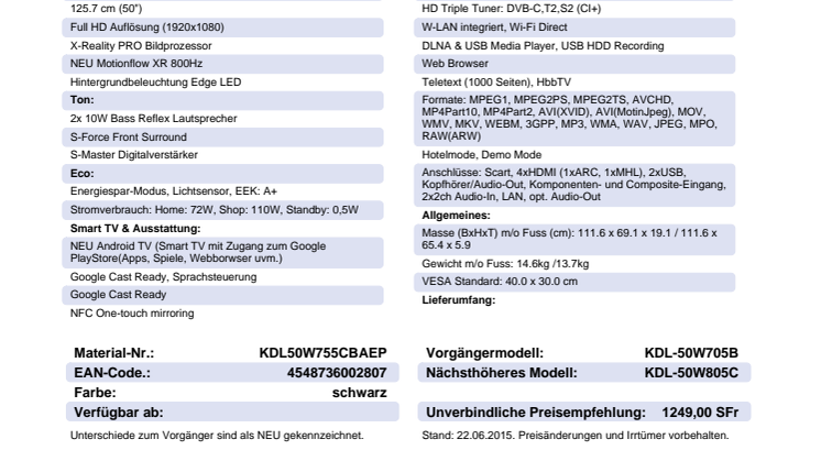 KDL-50W755C von Sony