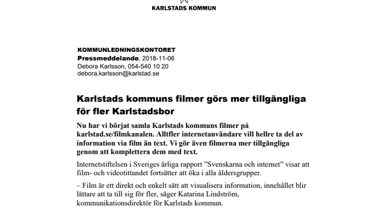 Karlstads kommuns filmer görs mer tillgängliga för fler Karlstadsbor