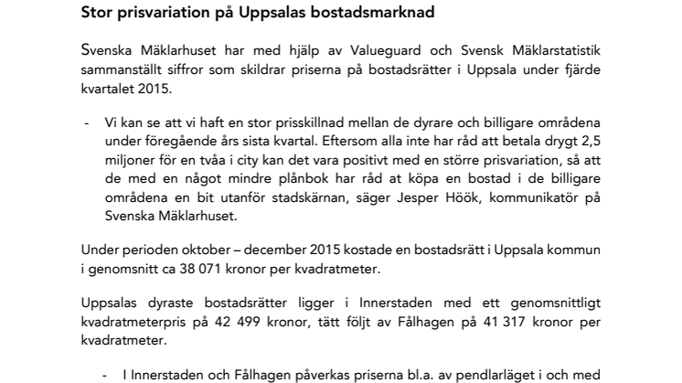 Stor prisvariation på Uppsalas bostadsmarknad