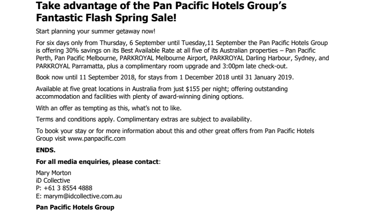 Take advantage of the Pan Pacific Hotels Group’s Fantastic Flash Spring Sale!