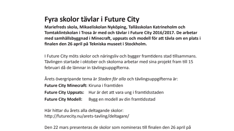 Fyra sörmlandsskolor tävlar i Future City