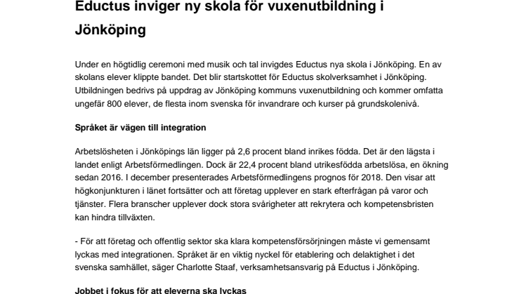 Eductus inviger ny skola för vuxenutbildning i Jönköping 