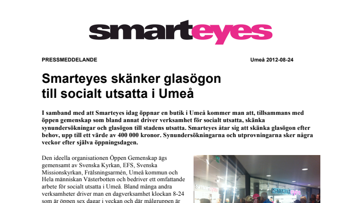 Ny butik: Smarteyes skänker glasögon till socialt utsatta i Umeå