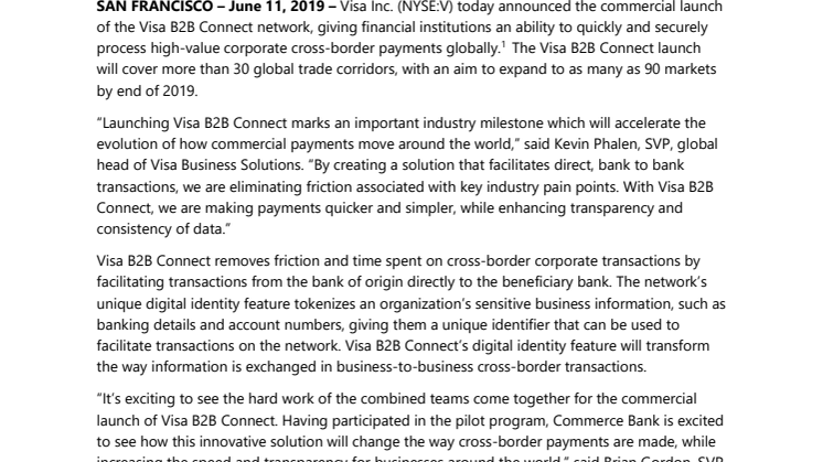 Visa B2B Connect hyödyntää Hyperledger-lohkoketjua yritysten välisten maksujen nopeuttamiseksi