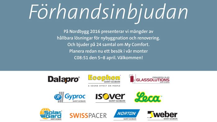 Saint-Gobain på Nordbygg 2016 med 10 varumärken