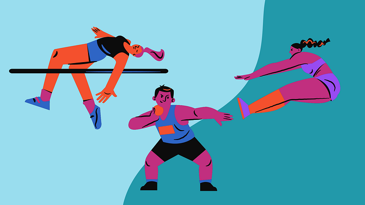 Illustration av höjdhoppare, längdhoppare och kulstötare