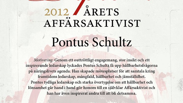 Pontus Schultz är Årets Affärsaktivist