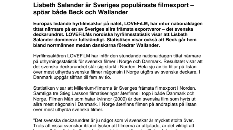 Lisbeth Salander är Sveriges populäraste filmexport – spöar både Beck och Wallander 