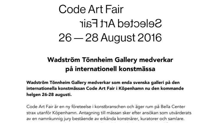 Wadström Tönnheim Gallery medverkar  på internationell konstmässa