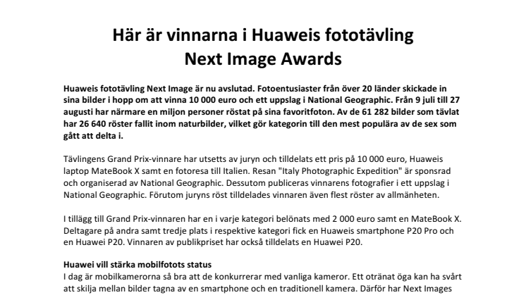 Här är vinnarna i Huaweis fototävling  Next Image Awards