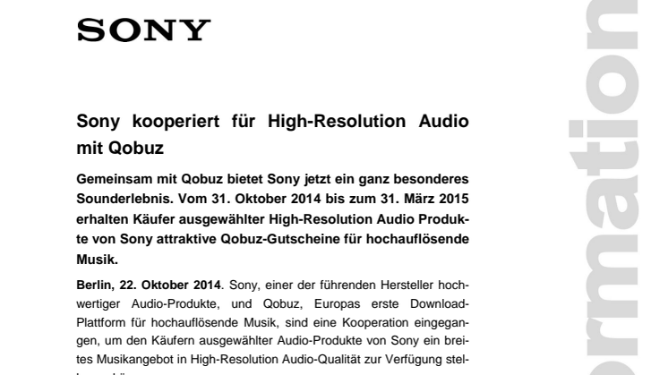 Sony kooperiert für High-Resolution Audio mit Qobuz