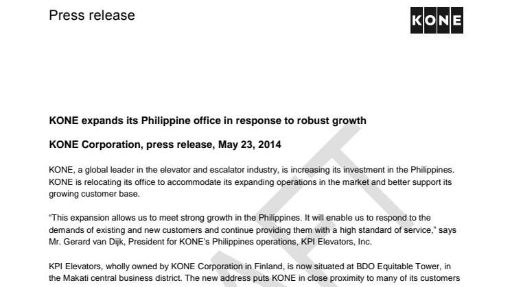 KONE expands its Philippine office in response to robust growth