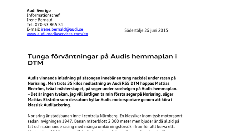 Tunga förväntningar på Audis hemmaplan i DTM