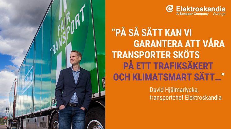 David Hjälmarlycka vid en av Närkefrakts bilar, en av Elektroskandias avtalade transportörer.
