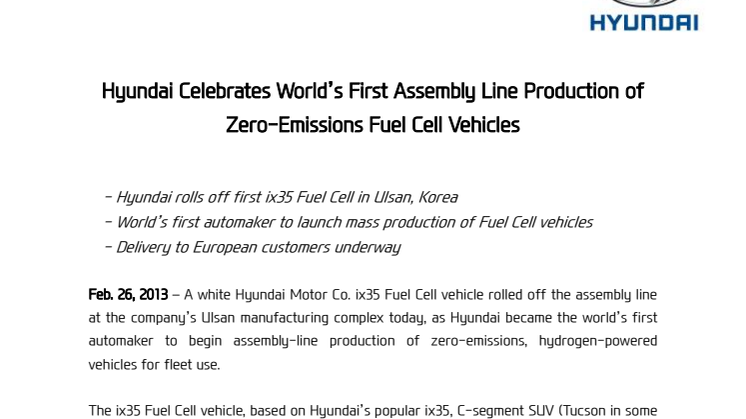 Hyundai masseproduserer hydrogenbiler