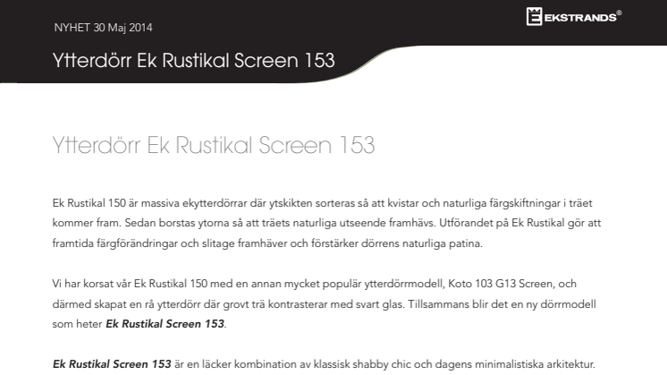 Ytterdörr Ek Rustikal Screen 153