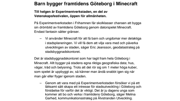 Barn bygger framtidens Göteborg i Minecraft