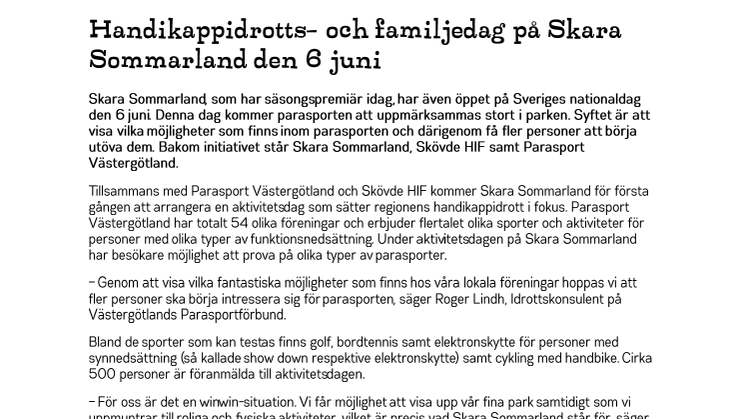 Handikappidrotts- och familjedag på Skara Sommarland den 6 juni
