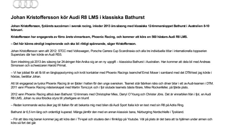 Johan Kristoffersson kör Audi R8 LMS i klassiska Bathurst