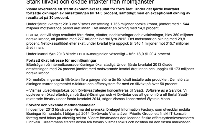 Stark tillväxt och ökade intäkter från molntjänster