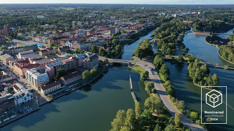 Flygbild över Trollhättans fallområden