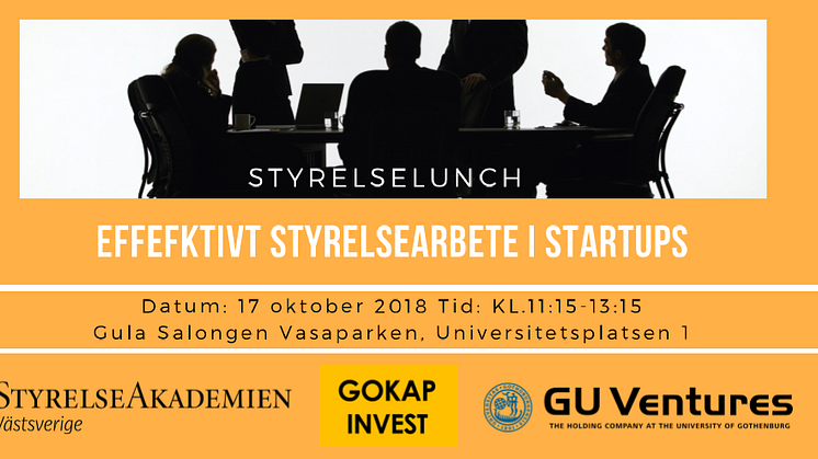 Inbjudan till styrelselunch på tema "Effektivt styrelsearbete i startups samt kapitalanskaffning"