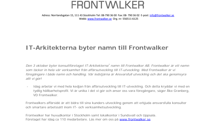 IT-Arkitekterna byter namn till Frontwalker