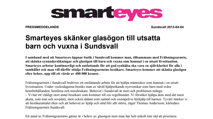 Smarteyes skänker glasögon till utsatta barn och vuxna i Sundsvall