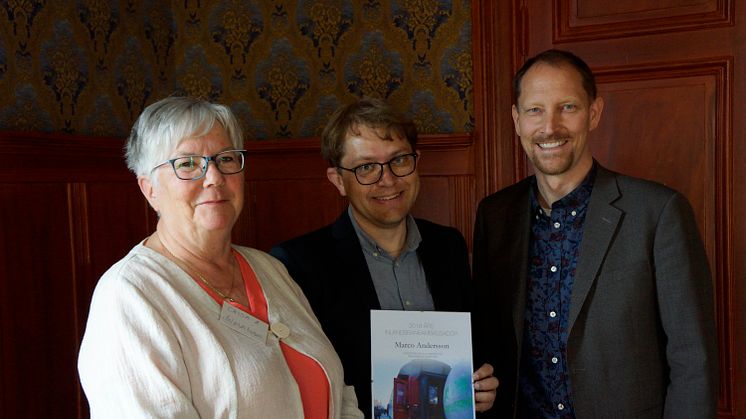 Caisa Abrahamsson, styrelseordförande Inlandsbanan AB, Marco Andersson, marknadschef Snälltåget och årets Inlandsbaneambassadör, samt Peter Ekholm, vd Inlandsbanan AB. 