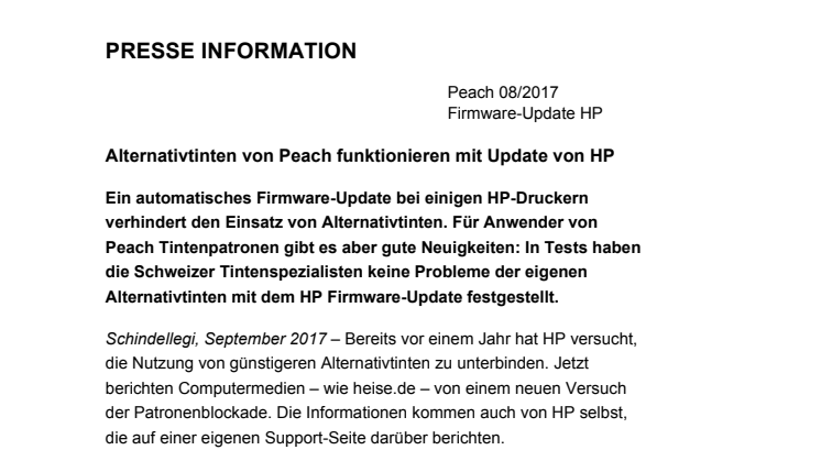 Alternativtinten von Peach funktionieren mit Update von HP
