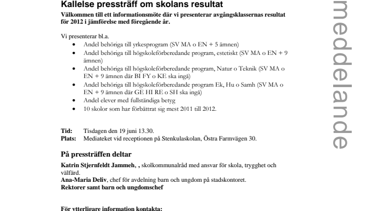 Kallelse pressträff om Malmös skolors resultat