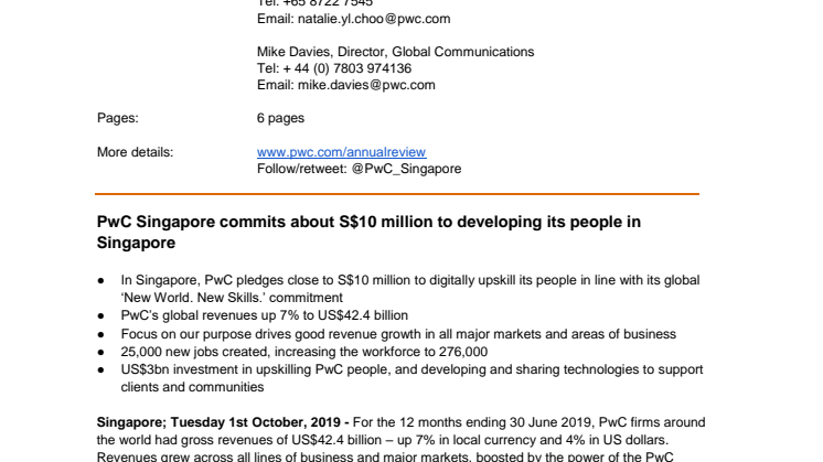 PwC Singapore commits about S$10 million to developing its people in Singapore