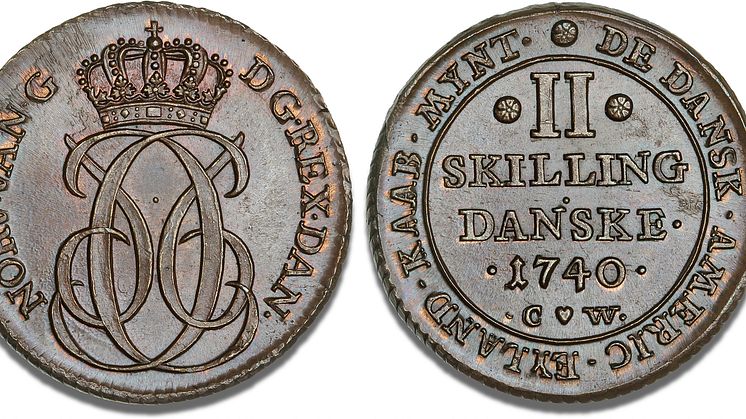 Christian VI, 2 skilling 1740. Vurdering: 45.000 kr.