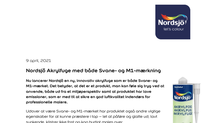 Pressemeddelelse - Nordsjö Akrylfuge med både Svane- og M1-mærkning_DK.pdf