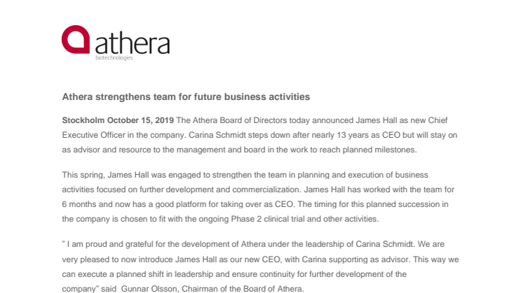 Athera strengthens team for future business activities