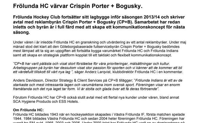 Frölunda HC värvar Crispin Porter + Bogusky