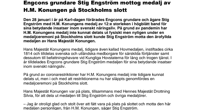 211027_Press_Engcons grundare Stig Engström mottog medalj av H.M. Konungen på Stockholms slott