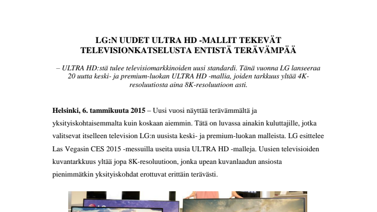 LG:N UUDET ULTRA HD -MALLIT TEKEVÄT TELEVISIONKATSELUSTA ENTISTÄ TERÄVÄMPÄÄ