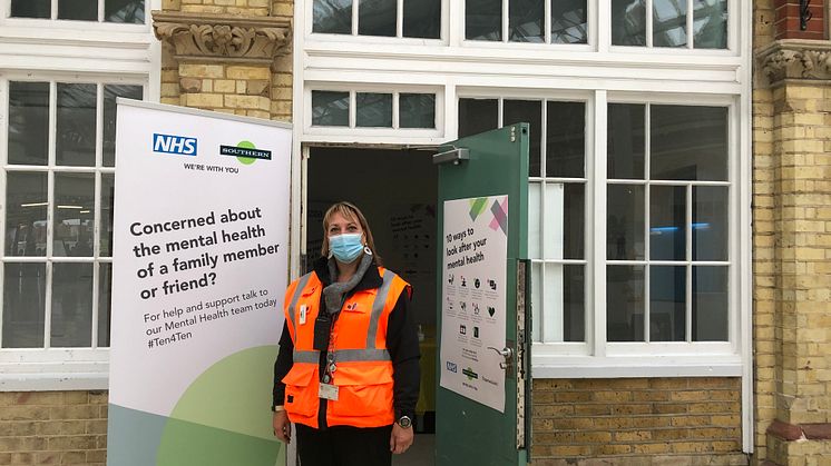 Station manager, Kate Richards, setting up the new mental health hub at Eastbourne station