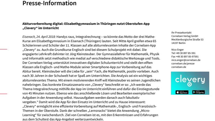Abiturvorbereitung digital: Elisabethgymnasium in Thüringen nutzt Oberstufen-App „Clevery“ im Unterricht 