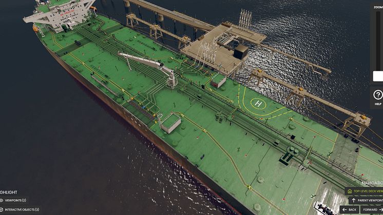 K-Sim Cargo handling simulator with visual display of the deck of a generic crude oil tanker model