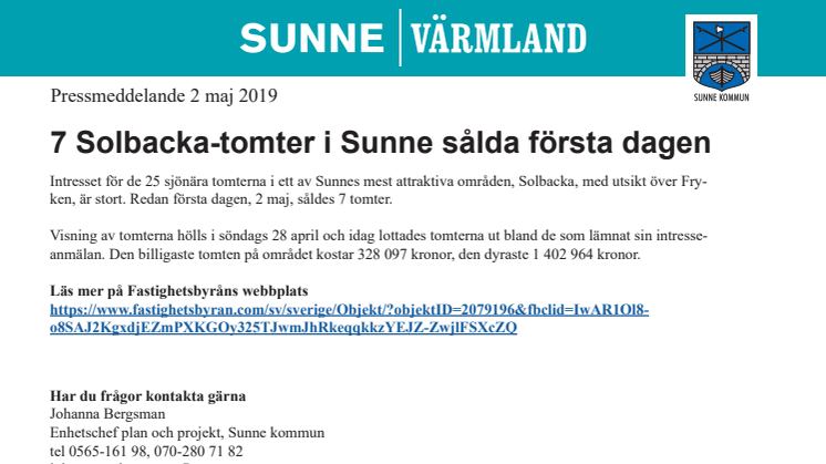 7 Solbacka-tomter i Sunne sålda första dagen