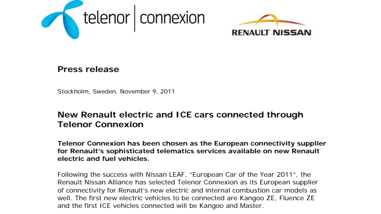 New Renault electric and ICE cars connected through Telenor Connexion