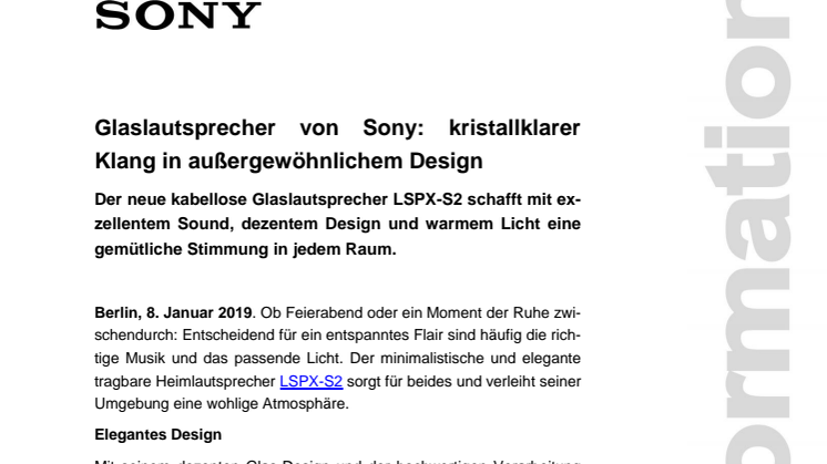 Glaslautsprecher von Sony: kristallklarer Klang in außergewöhnlichem Design