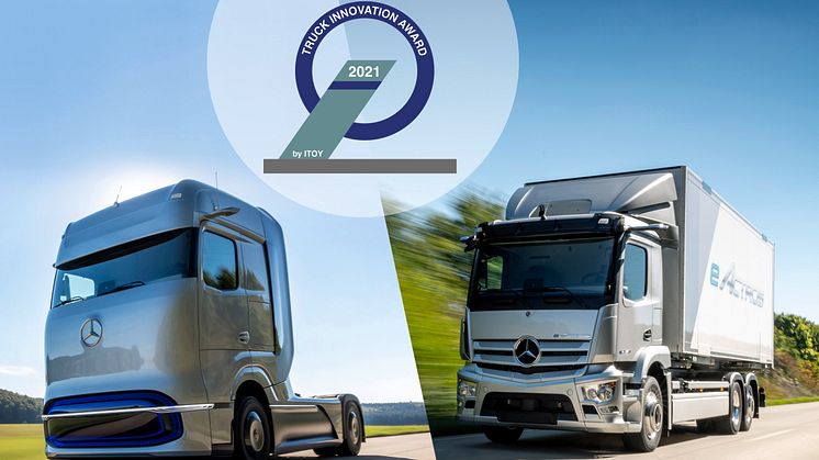 Bränslecellsdrivna konceptlastbilen GenH2 och eldrivna eActros fick dela på ”Truck innovation Award”.